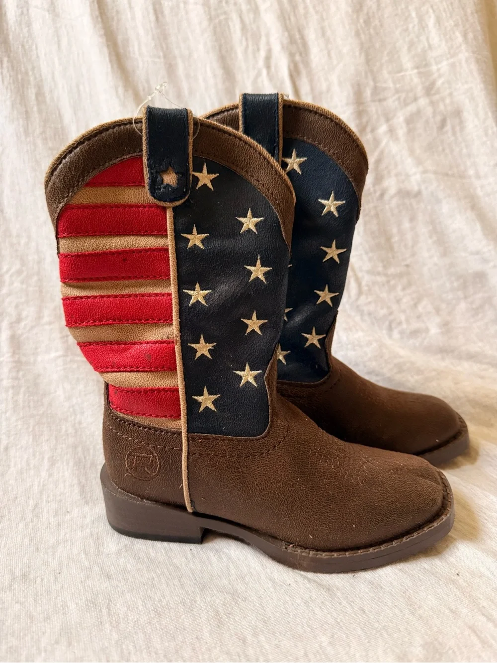 Roper Kids Brown Cowboy Boots with American Flag Stars & Stripes